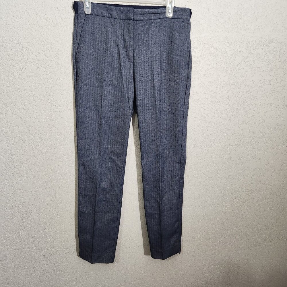 Navy Blue Pinstripe Slim Fit Trousers With Elastic Waistband For Women Medium